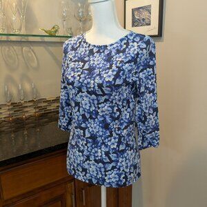 IMNYC Blue Floral Top | XSP | Petite 3/4 Sleeve Soft Stretchy Knit Blouse